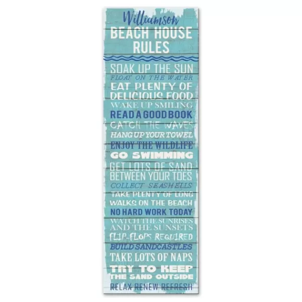 Wall Quotes & Signs-Kirkland's Home Personalized Beach House Rules Canvas Wall Plaque Blue/White