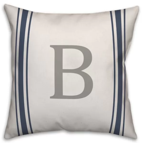 Pillows-Kirkland's Home Personalized Farmhouse Stripe Monogram Pillow White/Blue