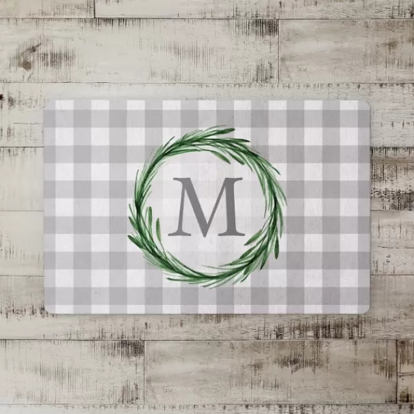 Kitchen & Floor Mats-Kirkland's Home Personalized Gray Buffalo Check Wreath Kitchen Mat Gray/White