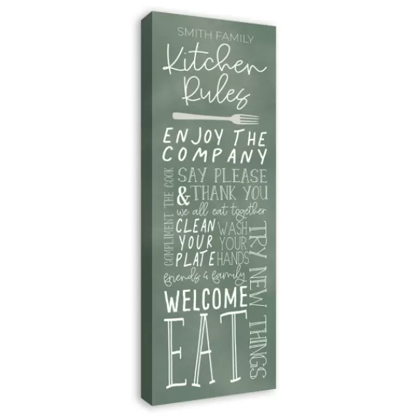 Wall Quotes & Signs-Kirkland's Home Personalized Kitchen Rules Canvas Wall Plaque White/Green