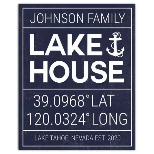 Wall Quotes & Signs-Kirkland's Home Personalized Lake House Canvas Wall Plaque Blue/White