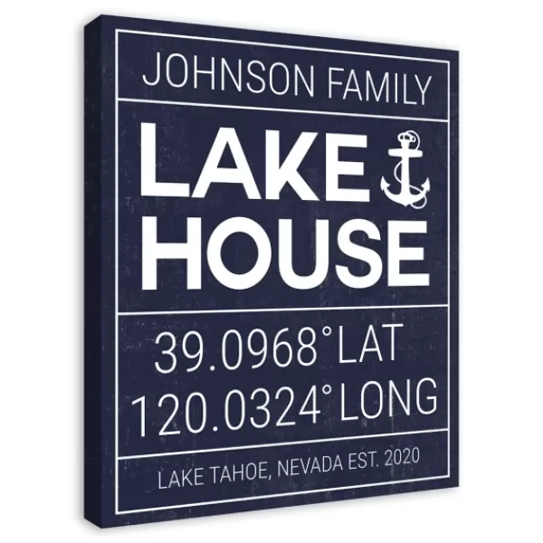 Wall Quotes & Signs-Kirkland's Home Personalized Lake House Canvas Wall Plaque Blue/White