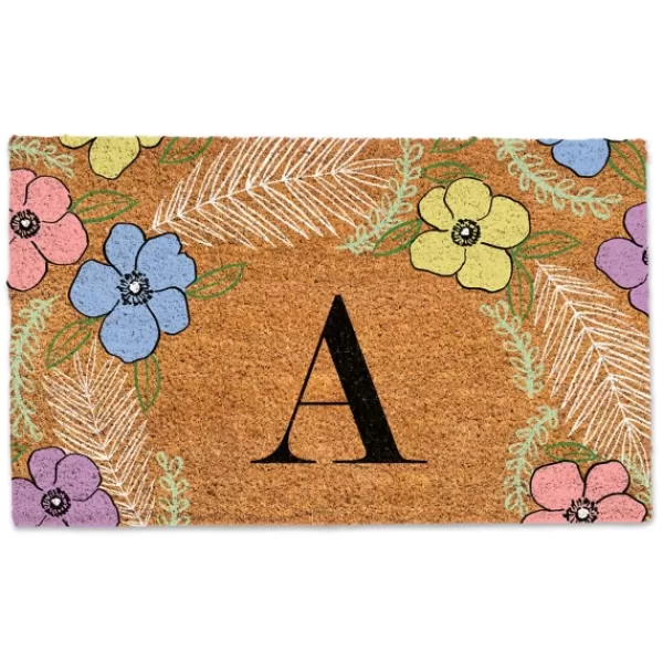 Doormats-Kirkland's Home Personalized Monogram Spring Flowers Coir Doormat Brown/Multi