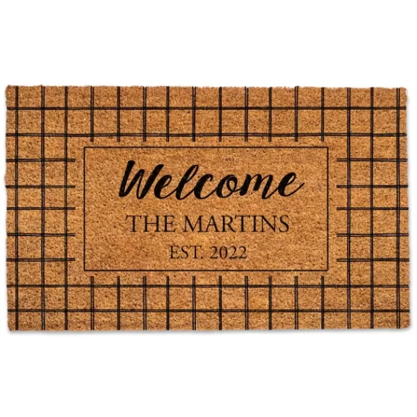 Doormats-Kirkland's Home Personalized Welcome Windowpane Coir Doormat Tan/Black