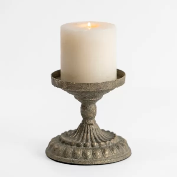 Candle Holders-Kirkland's Home Petina Metal Pillar Candle Holder, 6 In. Brown/Gold