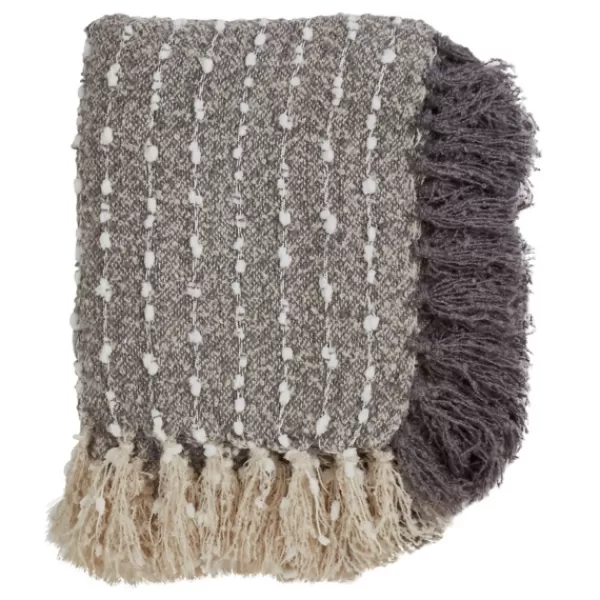 Blankets & Throws-Kirkland's Home Petite Pom Pom Throw With Tassels Gray