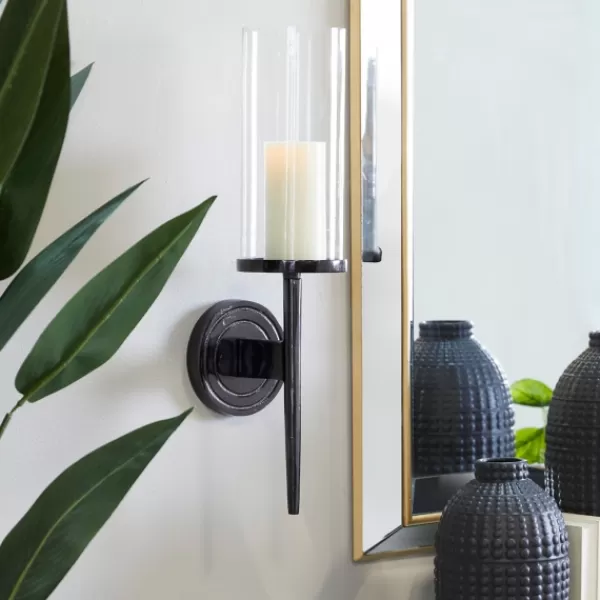 Sconces-Kirkland's Home Pierre Polished Stem Sconce Black