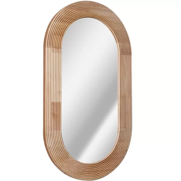 Decorative Mirrors-Kirkland's Home Pill Capsule Oval Shaped Wood Wall Mirror