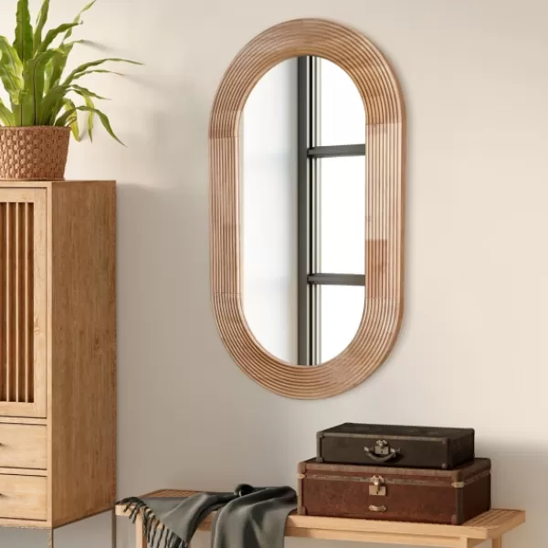 Decorative Mirrors-Kirkland's Home Pill Capsule Oval Shaped Wood Wall Mirror