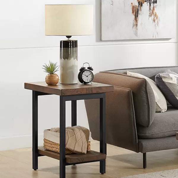 Accent & End Tables-Kirkland's Home Pine Wood And Metal Accent Table Brown