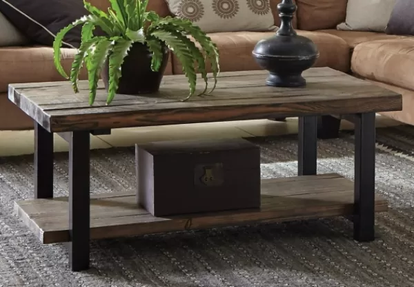 Coffee Tables-Kirkland's Home Pine Wood And Metal Coffee Table Brown