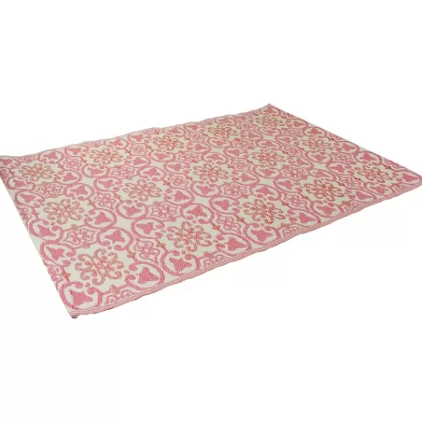 Outdoor Rugs-Kirkland's Home Pink And Cream Floral Tile Outdoor Area Rug, 4X6 Pink/Tan
