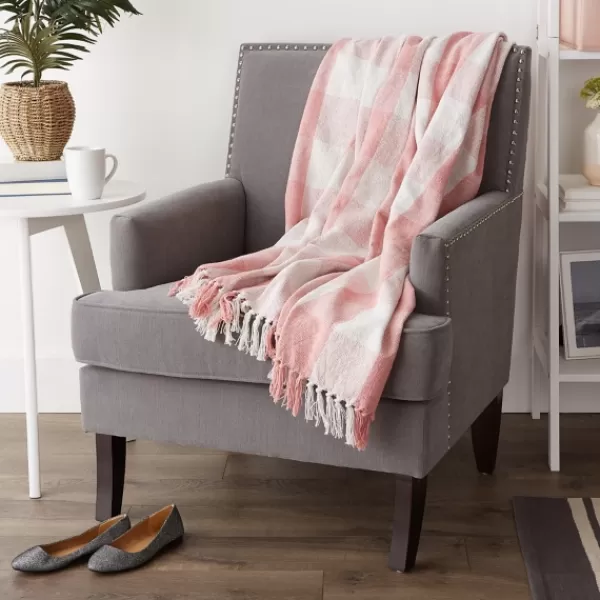 Blankets & Throws-Kirkland's Home Pink And White Buffalo Check Throw Pink/White