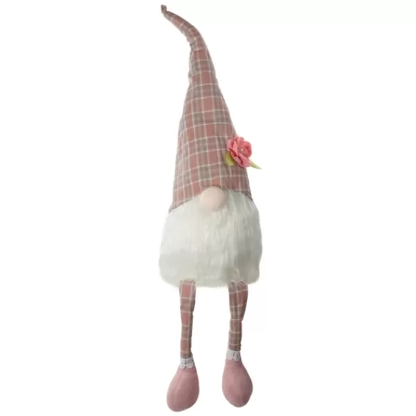 Statues & Figurines-Kirkland's Home Pink And White Plaid Gnome Shelf Sitter Pink/White