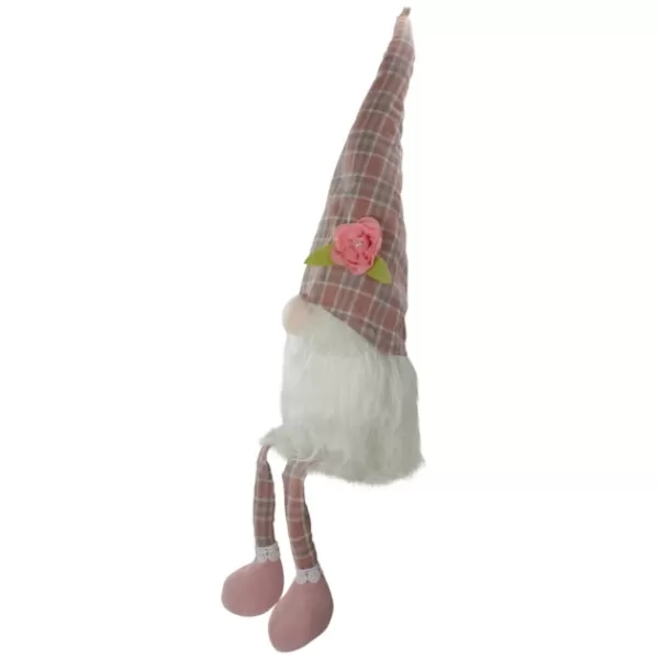 Statues & Figurines-Kirkland's Home Pink And White Plaid Gnome Shelf Sitter Pink/White