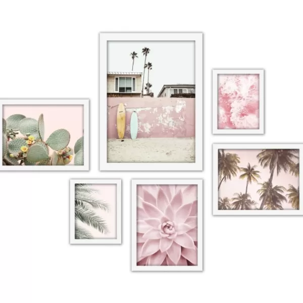 Framed Art-Kirkland's Home Pink Beach Photography Framed Art Prints, Set Of 6 Pink/Green