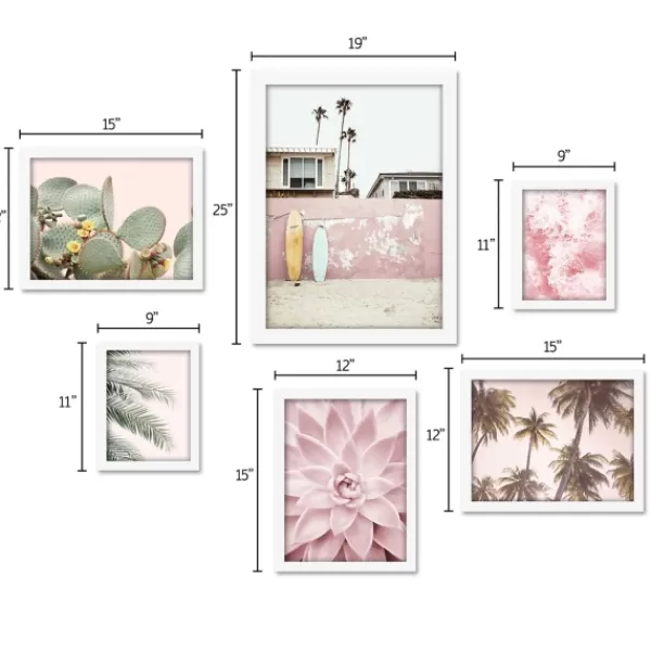 Framed Art-Kirkland's Home Pink Beach Photography Framed Art Prints, Set Of 6 Pink/Green