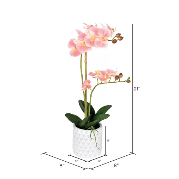 Arrangements & Greenery-Kirkland's Home Pink Orchid Real Touch Arrangement In Ceramic Pot Green/White/Pink