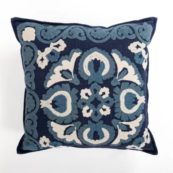 Pillows-Kirkland's Home Pippa Embroidered Denim Pillow Blue