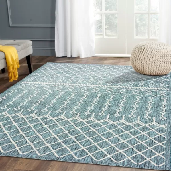 Outdoor Rugs-Kirkland's Home Placid Portico Sun Shower Outdoor Area Rug, 5X8 Blue/Ivory