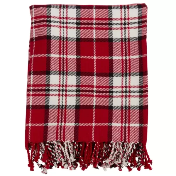 Blankets & Throws-Kirkland's Home Plaid Cotton Throw With Tassels Red