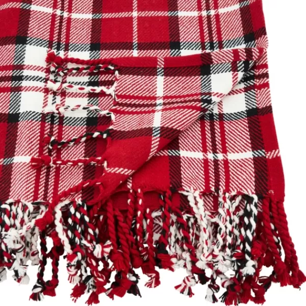 Blankets & Throws-Kirkland's Home Plaid Cotton Throw With Tassels Red