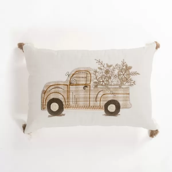 Pillows-Kirkland's Home Plaid Pickup Truck Lumbar Pillow White/Tan