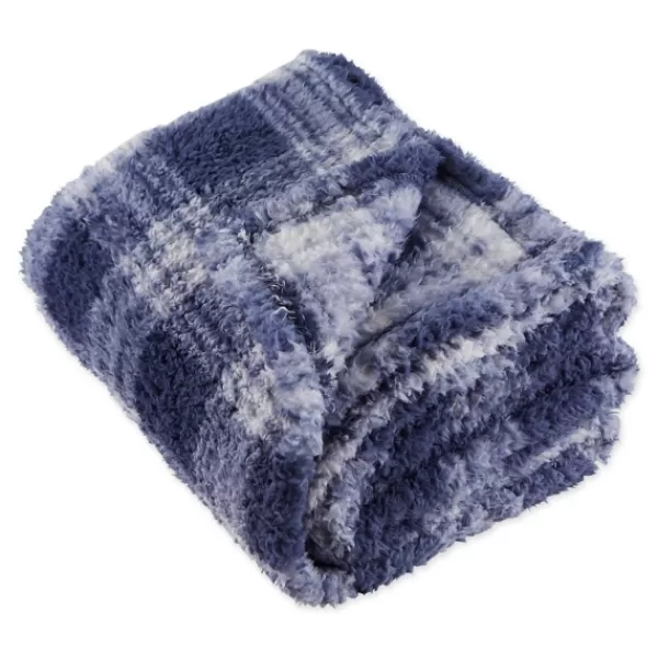 Blankets & Throws-Kirkland's Home Plaid Plush Throw Blue