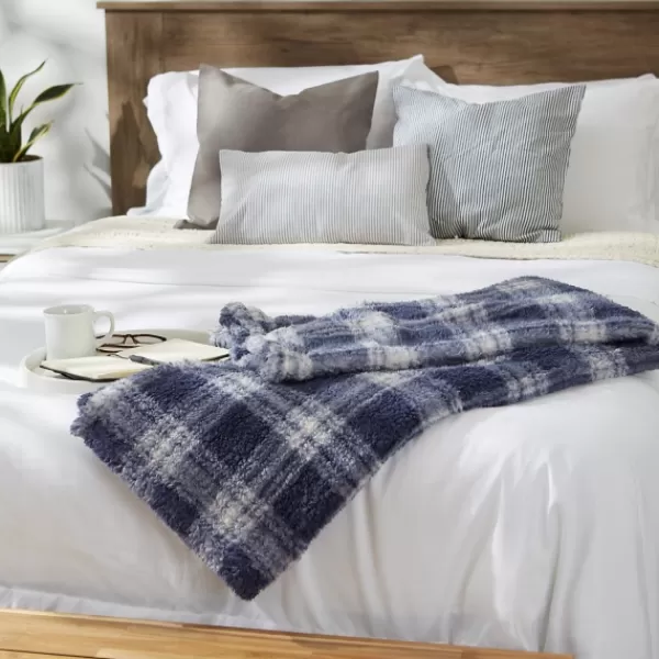 Blankets & Throws-Kirkland's Home Plaid Plush Throw Blue