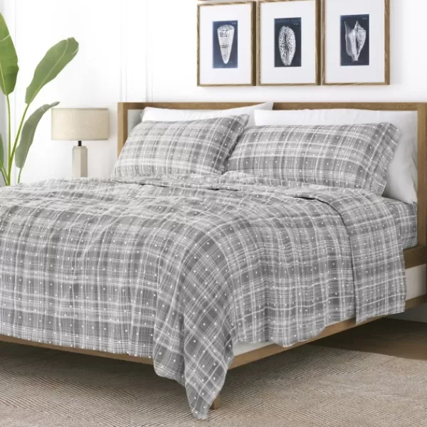 Bed Sheets-Kirkland's Home Plaid Polka Dot 3-Pc. Twin Sheet Set Gray