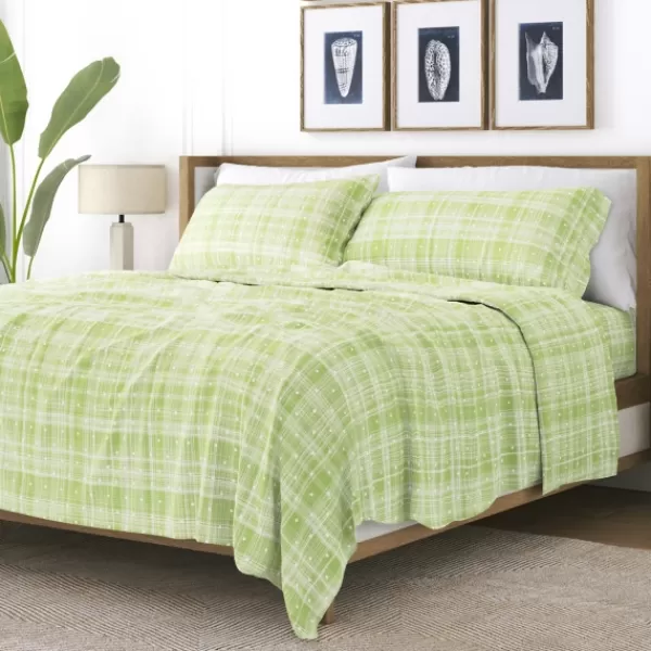 Bed Sheets-Kirkland's Home Plaid Polka Dot 3-Pc. Twin Sheet Set Green