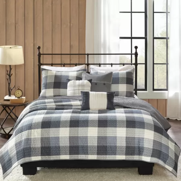 Bedspreads & Coverlets-Kirkland's Home Plaid Reversible 6-Pc. Full/Queen Coverlet Set Gray/White