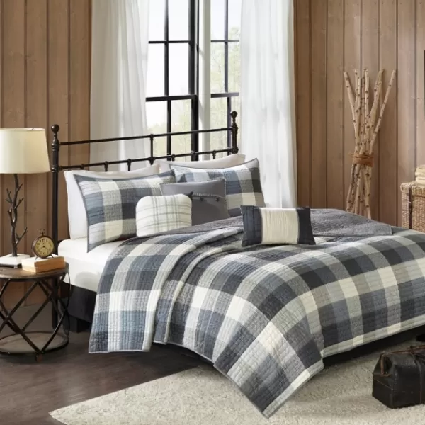 Bedspreads & Coverlets-Kirkland's Home Plaid Reversible 6-Pc. Full/Queen Coverlet Set Gray/White