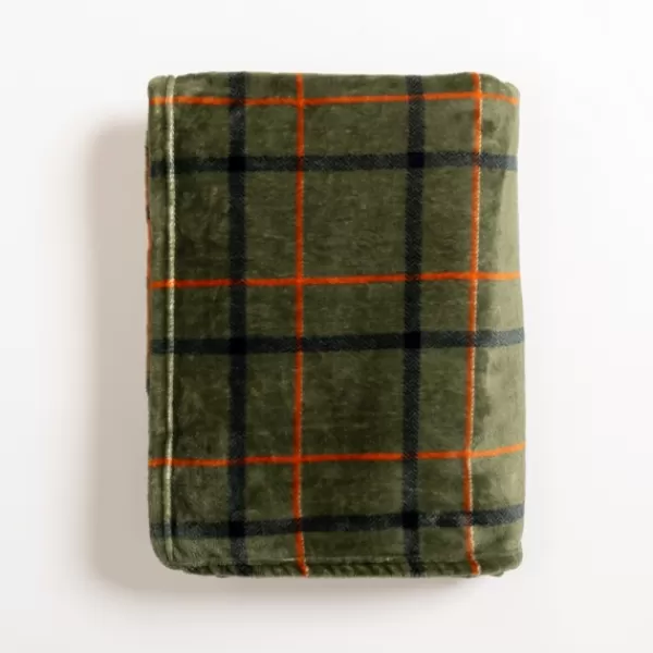 Blankets & Throws-Kirkland's Home Plush Plaid Throw Green