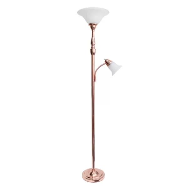 Floor Lamps-Kirkland's Home Polished Rose Gold And White Reading Arm Torchiere Pink