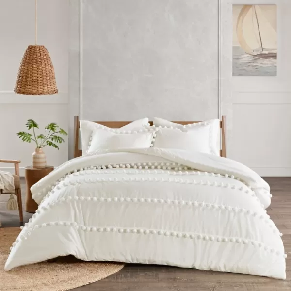 Comforters-Kirkland's Home Pom Pom Full/Queen 3-Pc. Comforter Set White