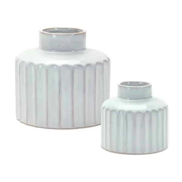 Vases-Kirkland's Home Porcelain Ribbed Vases, Set Of 2 White