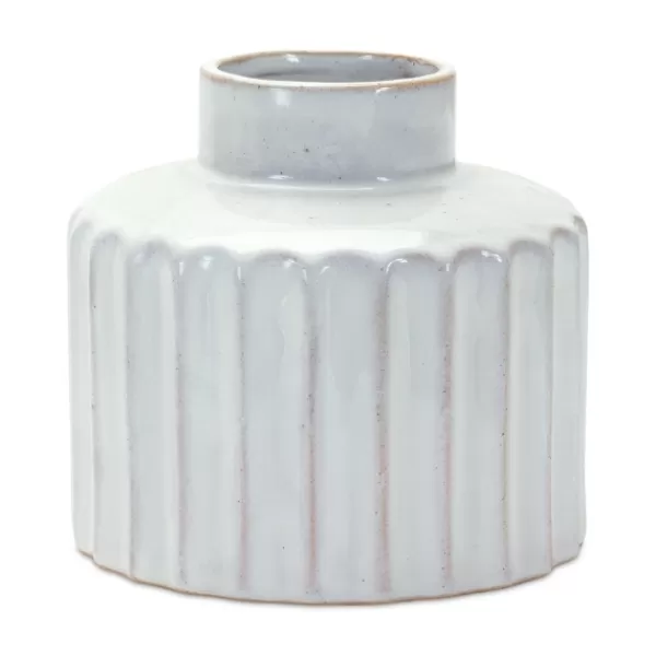 Vases-Kirkland's Home Porcelain Ribbed Vases, Set Of 2 White