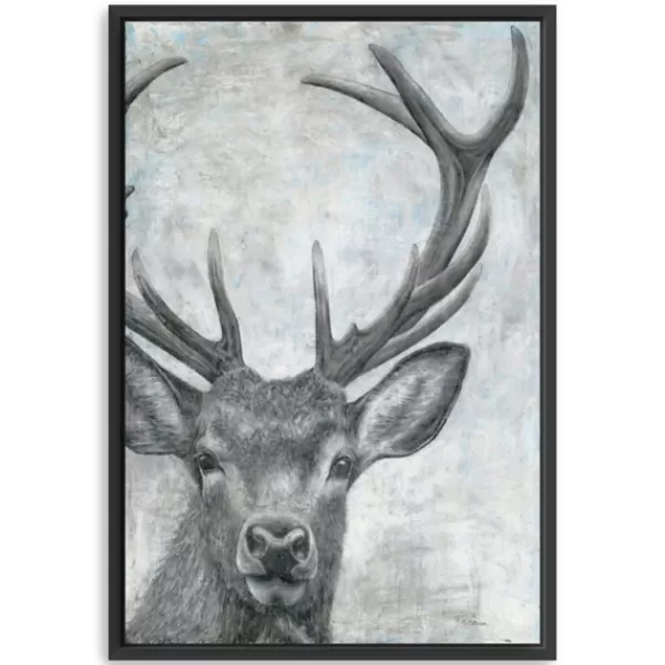 Canvas Art-Kirkland's Home Portrait Of A Deer Framed Giclee Canvas Art Print Black/White/Gray