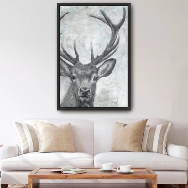 Canvas Art-Kirkland's Home Portrait Of A Deer Framed Giclee Canvas Art Print Black/White/Gray