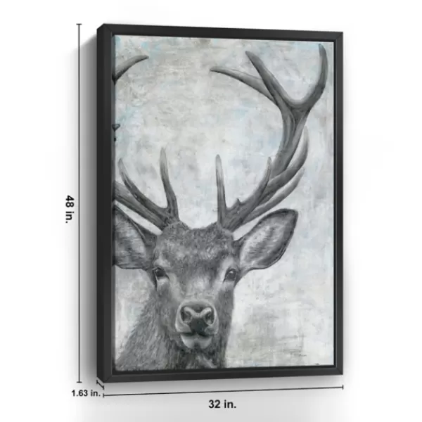 Canvas Art-Kirkland's Home Portrait Of A Deer Framed Giclee Canvas Art Print Black/White/Gray