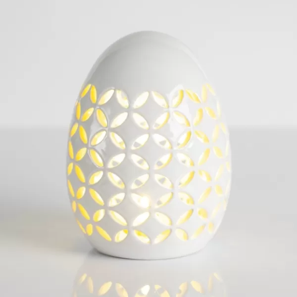 Lanterns-Kirkland's Home Pre-Lit Ceramic Egg Lantern White