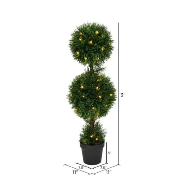 Trees & Topiaries-Kirkland's Home Pre-Lit Double Ball Cedar Potted Topiary