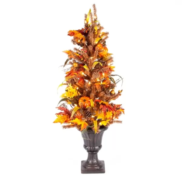 Trees & Topiaries-Kirkland's Home Pre-Lit Fall Foliage Pumpkin Topiary Orange