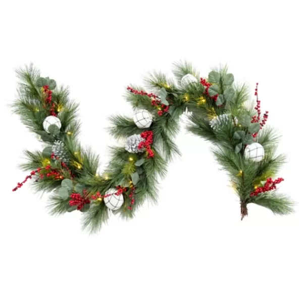 Arrangements & Greenery-Kirkland's Home Pre-Lit Pine Leaves & Pinecones Christmas Garland White/Green