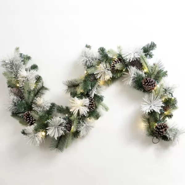 Arrangements & Greenery-Kirkland's Home Pre-Lit Pinecone Branch Holiday Garland White/Green