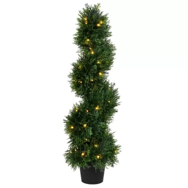 Trees & Topiaries-Kirkland's Home Pre-Lit Potted Spiral Pond Cypress Topiary, 3 Ft.