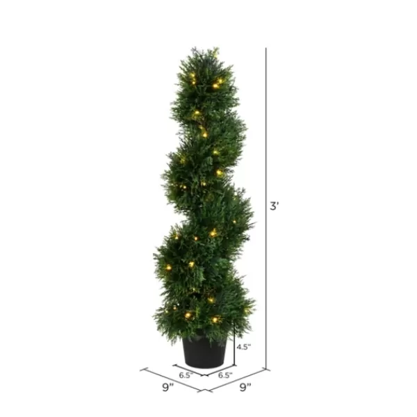 Trees & Topiaries-Kirkland's Home Pre-Lit Potted Spiral Pond Cypress Topiary, 3 Ft.