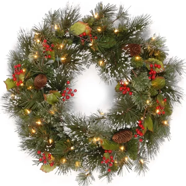 Wreaths-Kirkland's Home Pre-Lit Wintery Pine And Berry Christmas Wreath Green/Red