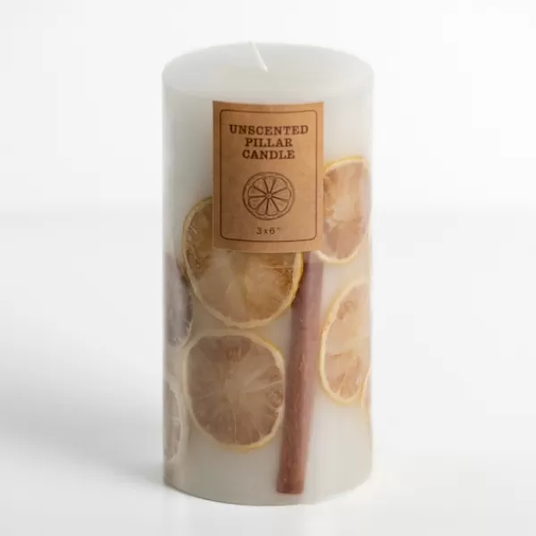 Candles-Kirkland's Home Pressed Citrus Unscented Pillar Candle, 6 In. White